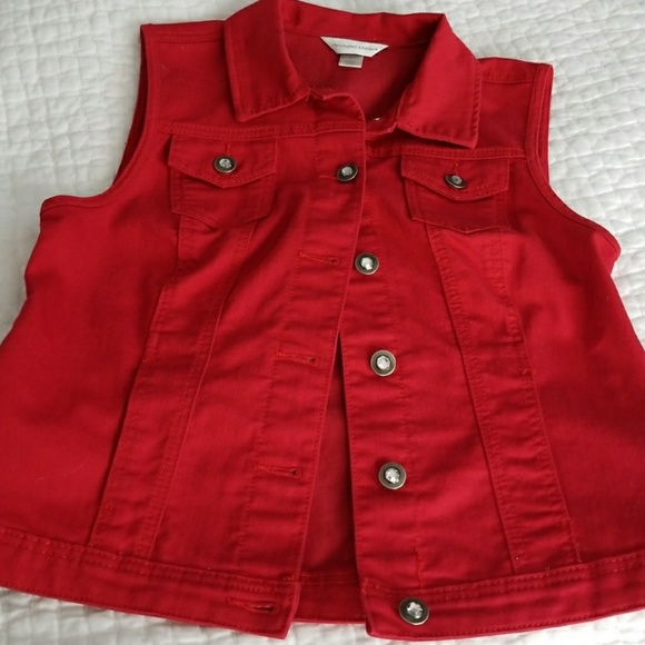 Christopher & Banks Jackets & Blazers - Rhinestone buttomed Red Denim VEST